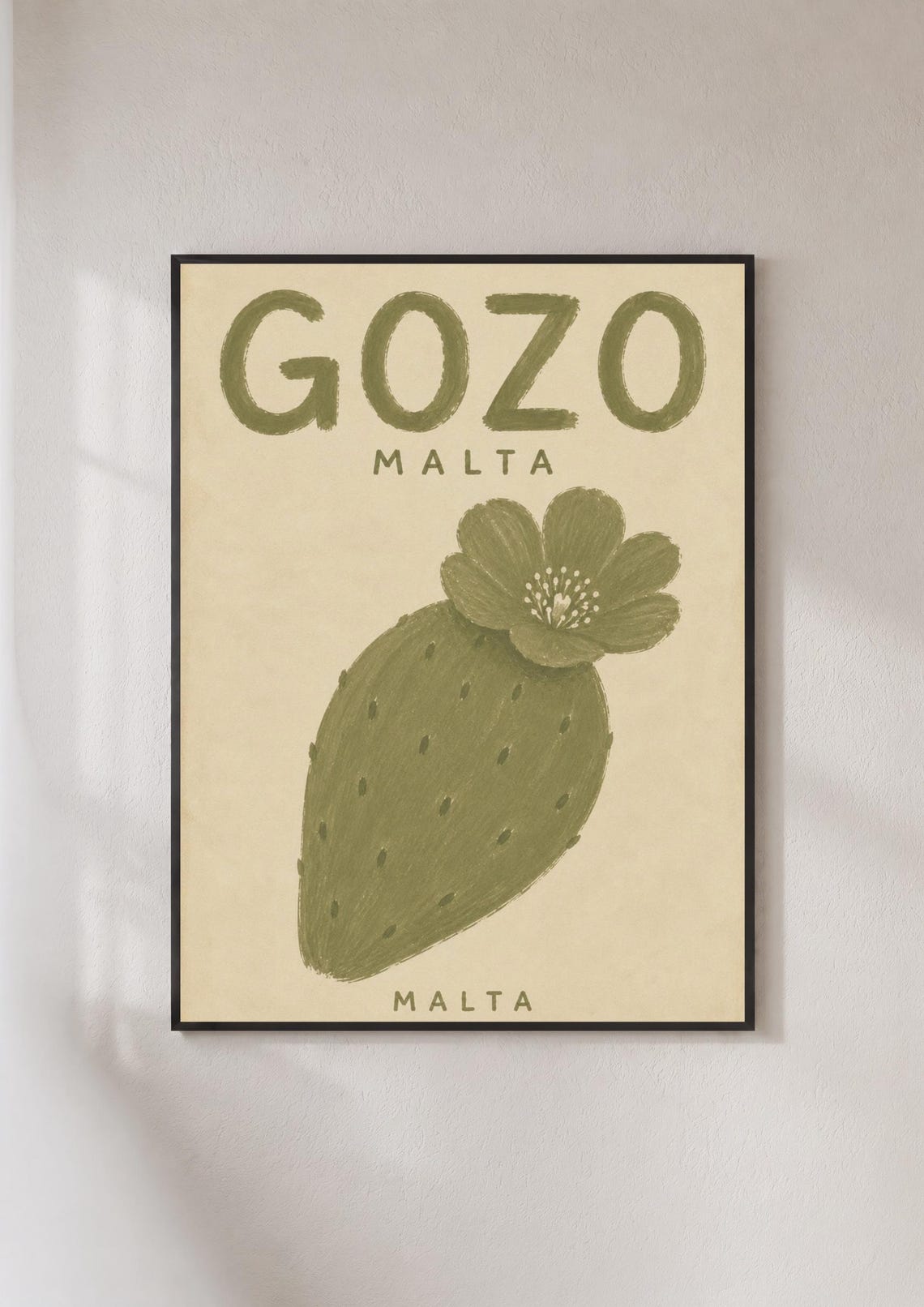 Gozo Malta Prickly Pear Cactus Botanical Retro Travel Poster
