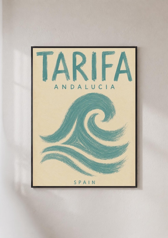 Tarifa Spain Andalucia Surf Wave Coastal Vintage Travel Poster