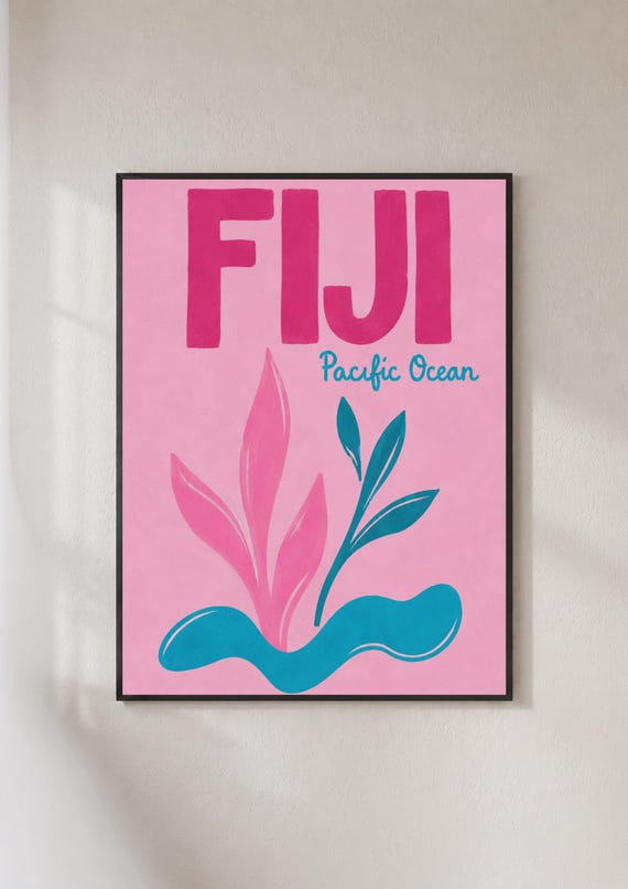 Fiji Pacific Ocean Retro Tropical Travel Poster