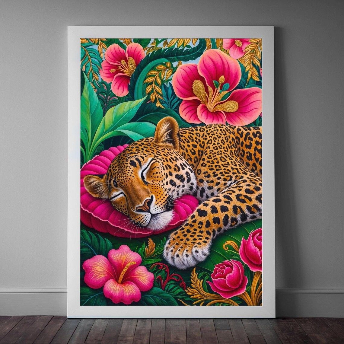 Leopard Sleeping, Boho Botanical Maximalist Art Print - Image 2