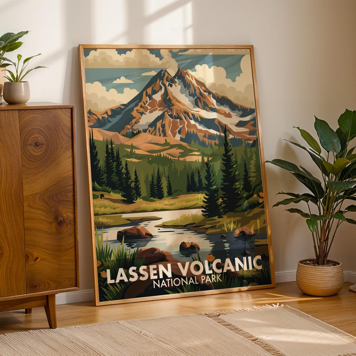 Lassen Volcanic National Park Snow Peak Retro Travel Style Poster