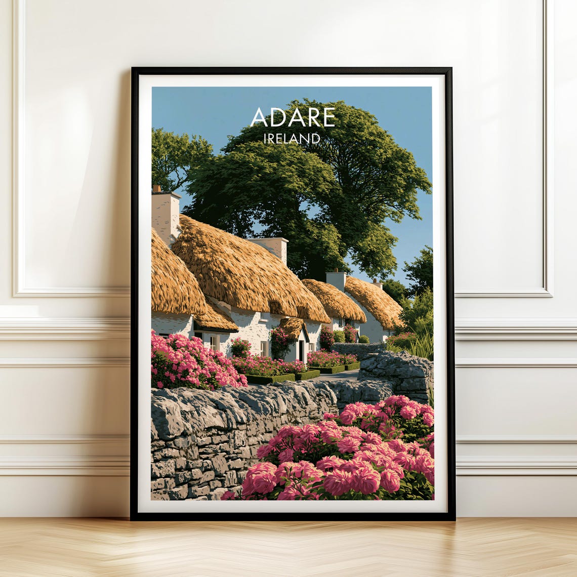 Adare Ireland Thatched Cottages Flowers Travel Landscape Poster