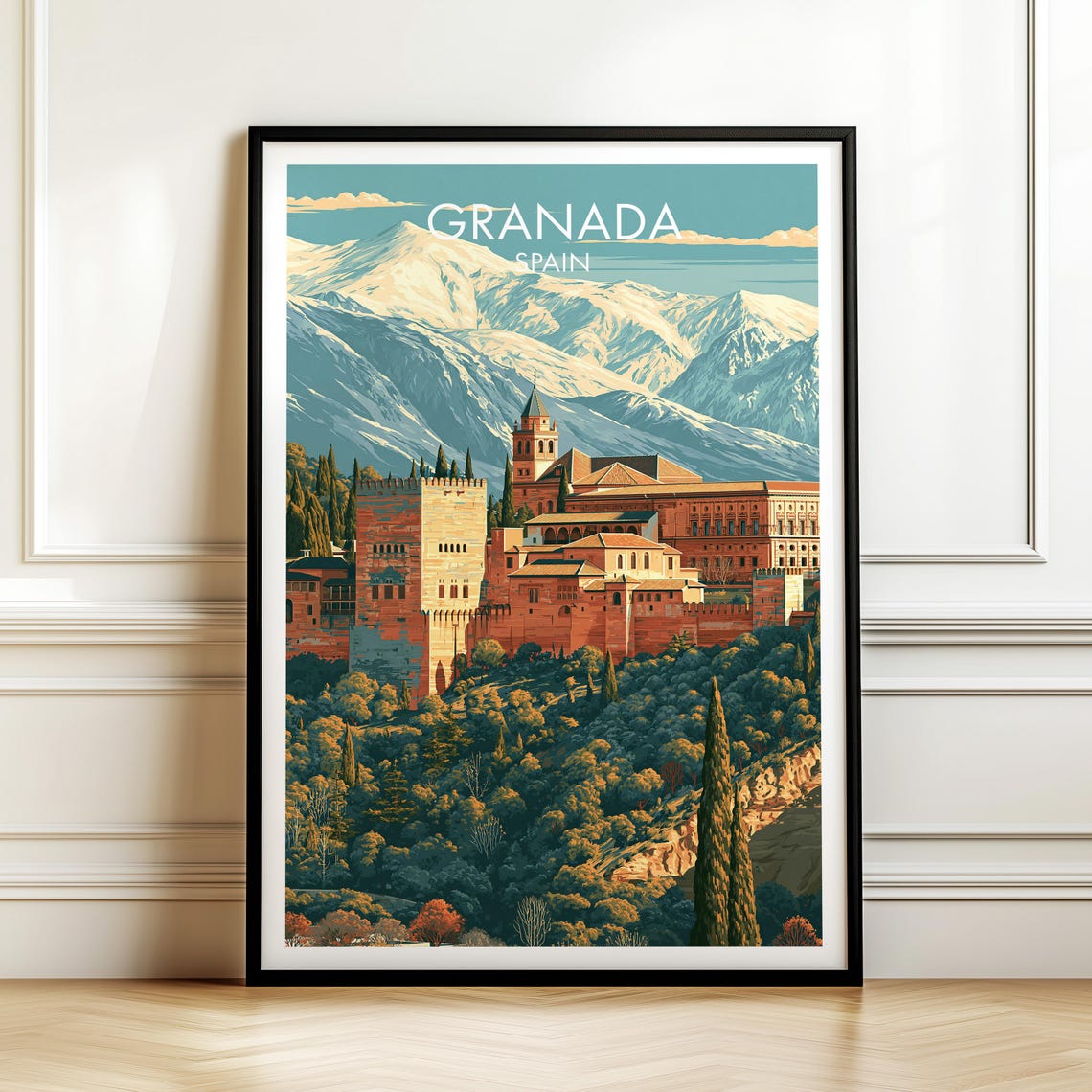 Granada Spain Alhambra Palace Sierra Nevada Mountains Travel Poster