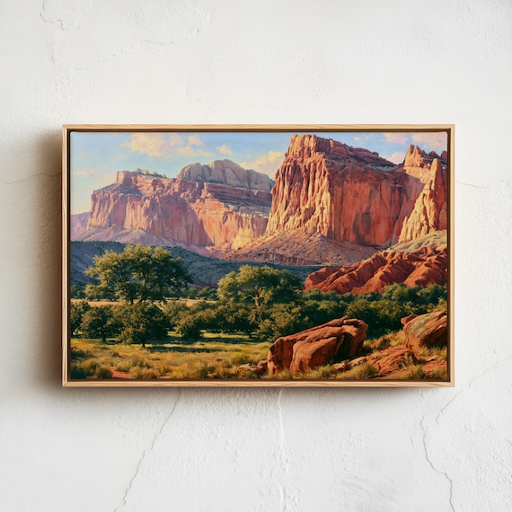 Capitol Reef National Park Red Cliffs Orchard Desert Landscape Poster
