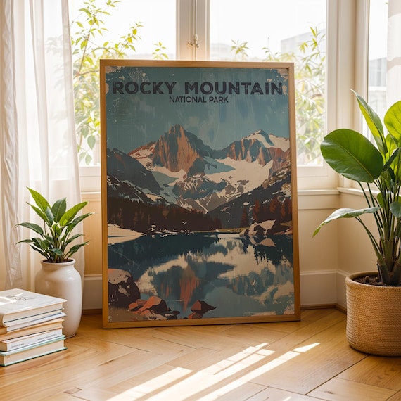 Rocky Mountain National Park Poster Vintage Lake Reflection Scenic Art