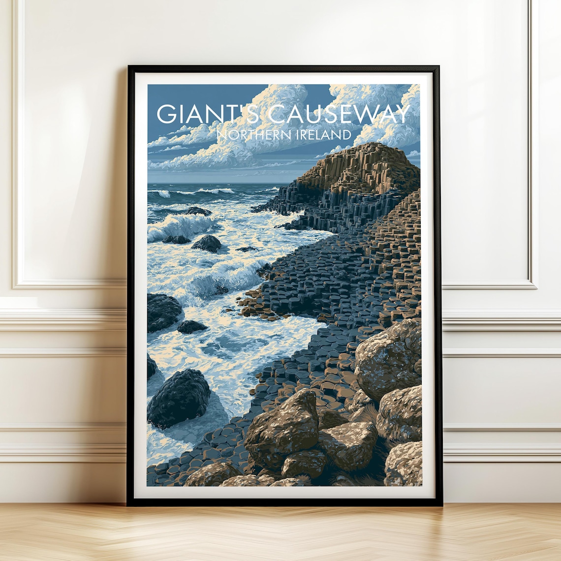Giants Causeway Northern Ireland Vintage Travel Poster Coastal Cliffs