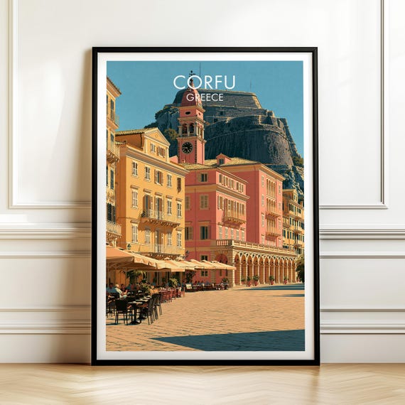 Corfu Greece Travel Poster Vintage Europe Cityscape Wall Art Print For Home Decor