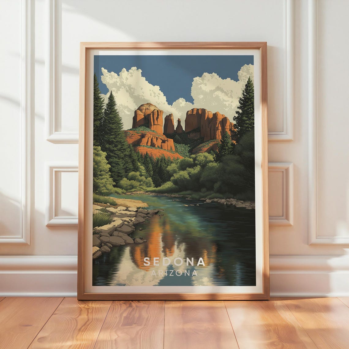Sedona Arizona Red Rock Buttes Creek Reflection Vintage Travel Poster