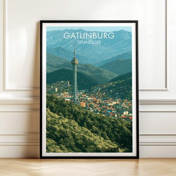 Gatlinburg Tennessee Poster Usa Travel Wall Art American Cityscape Print Gift