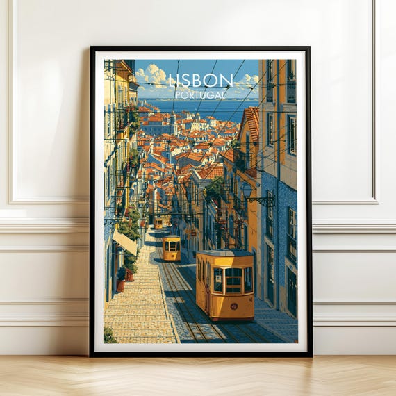 Alfama District Lisbon Portugal Travel Poster Vintage Europe Cityscape Wall Art Print