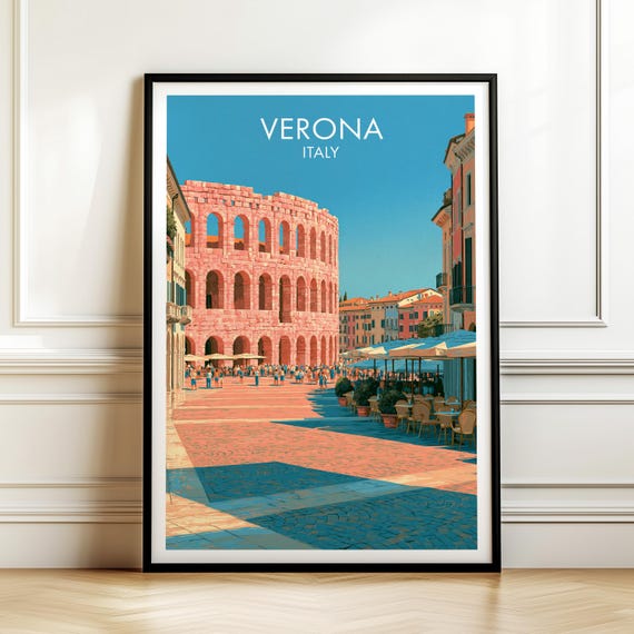 Verona Italy Travel Poster Vintage Arena Cityscape Wall Art Print