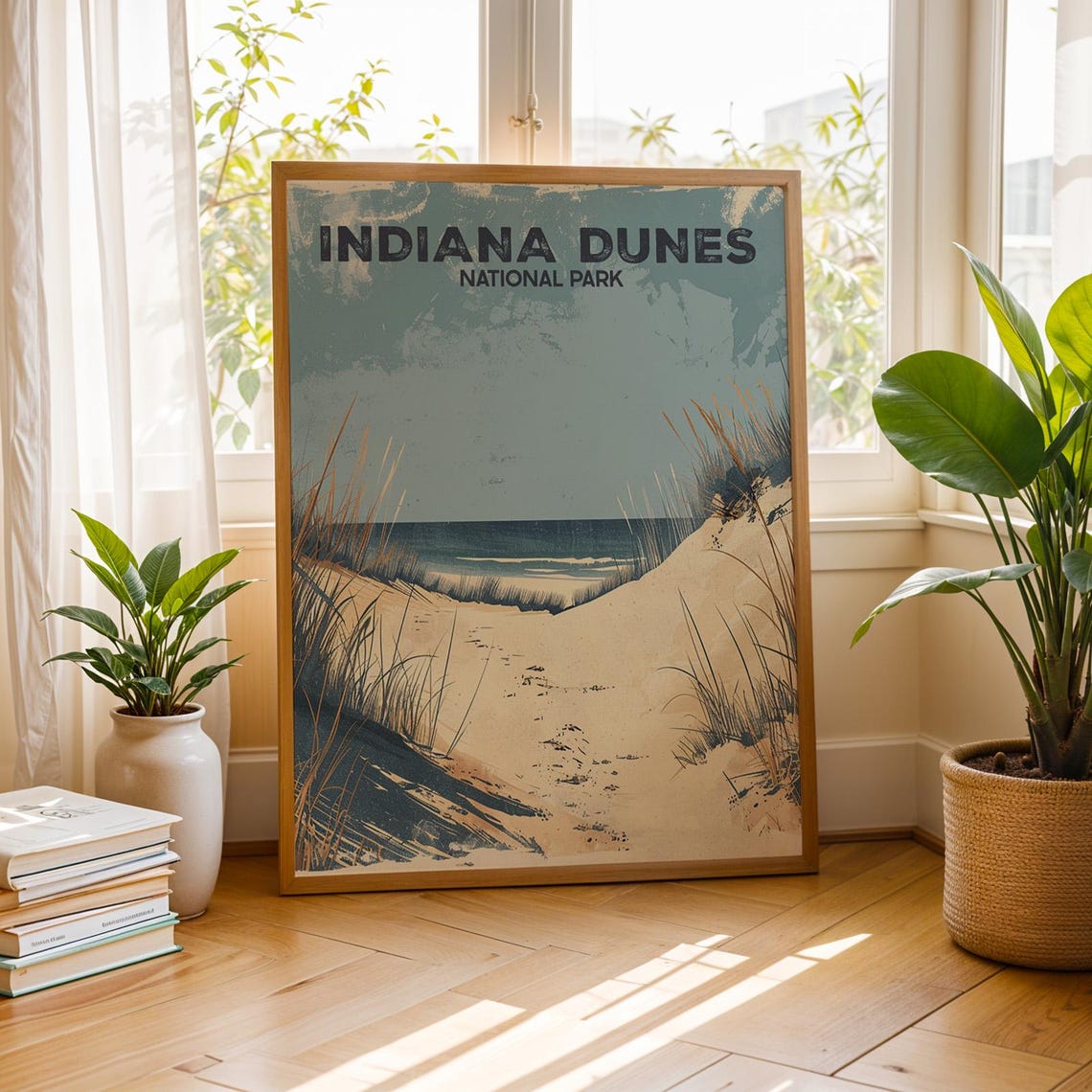 Indiana Dunes National Park Sandy Lake Shore Vintage Travel Poster