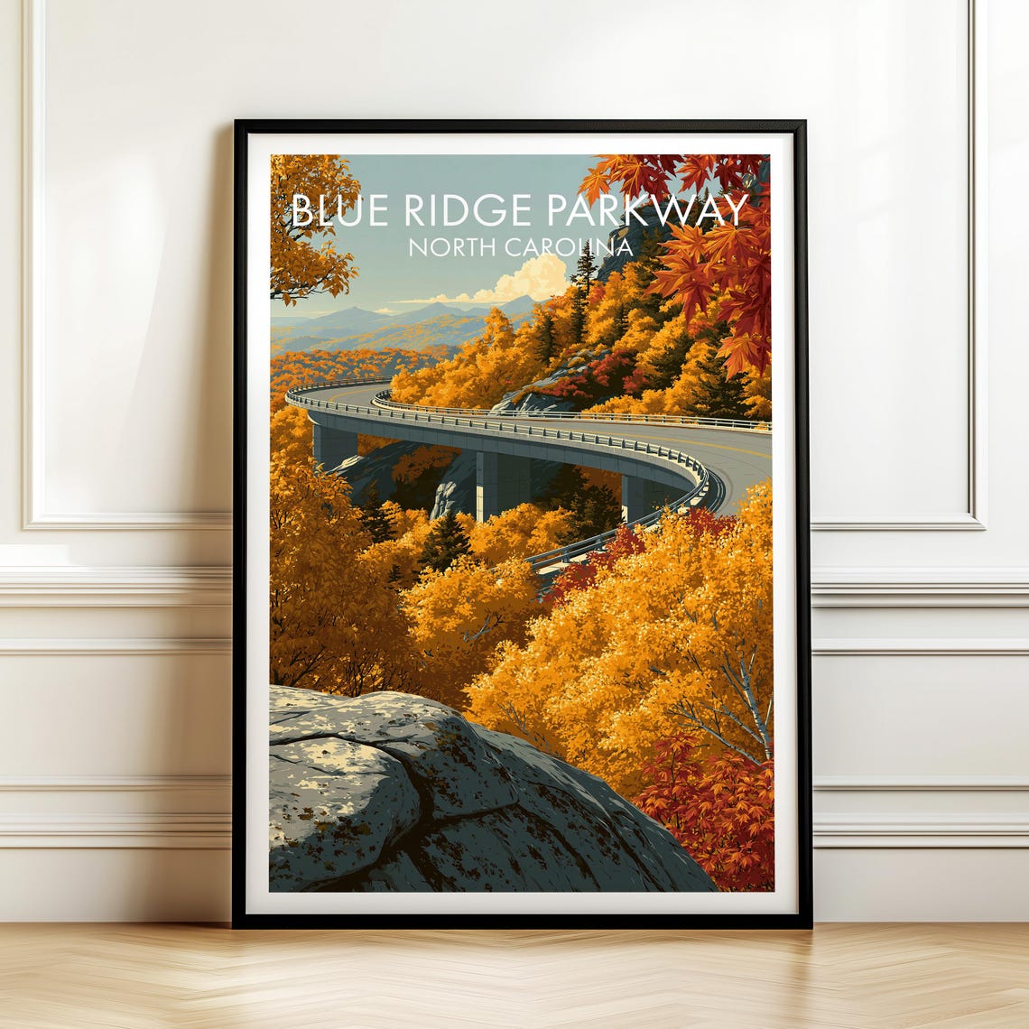 Blue Ridge Parkway North Carolina Poster Autumn Mountain Road Art