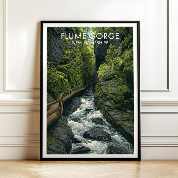 Flume Gorge Franconia Notch New Hampshire Poster Usa Travel Wall Art American Landmark Print Gift