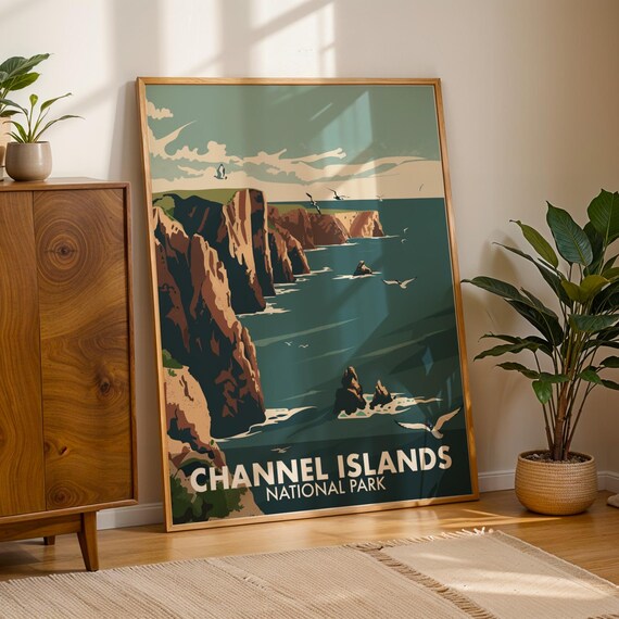 Channel Islands National Park Retro Coast Cliffs Travel Poster