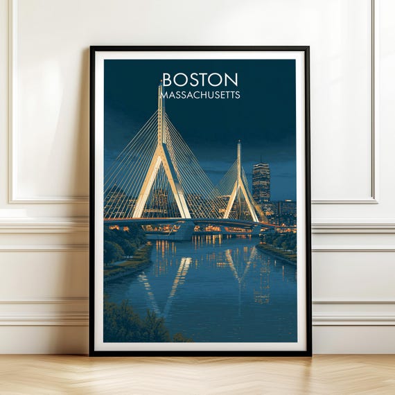 Zakim Bridge Boston Massachusetts Poster Cityscape Travel Wall Art Print