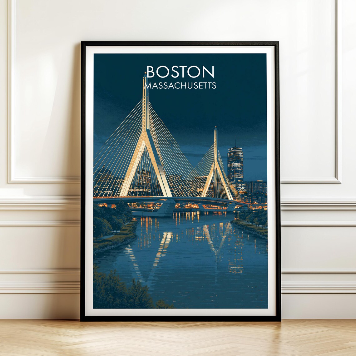 Zakim Bridge Boston Massachusetts Poster Cityscape Travel Wall Art Print