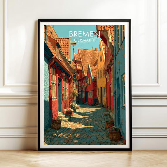 Schnoor Quarter Bremen Germany Travel Poster Vintage Europe Cityscape Wall Art