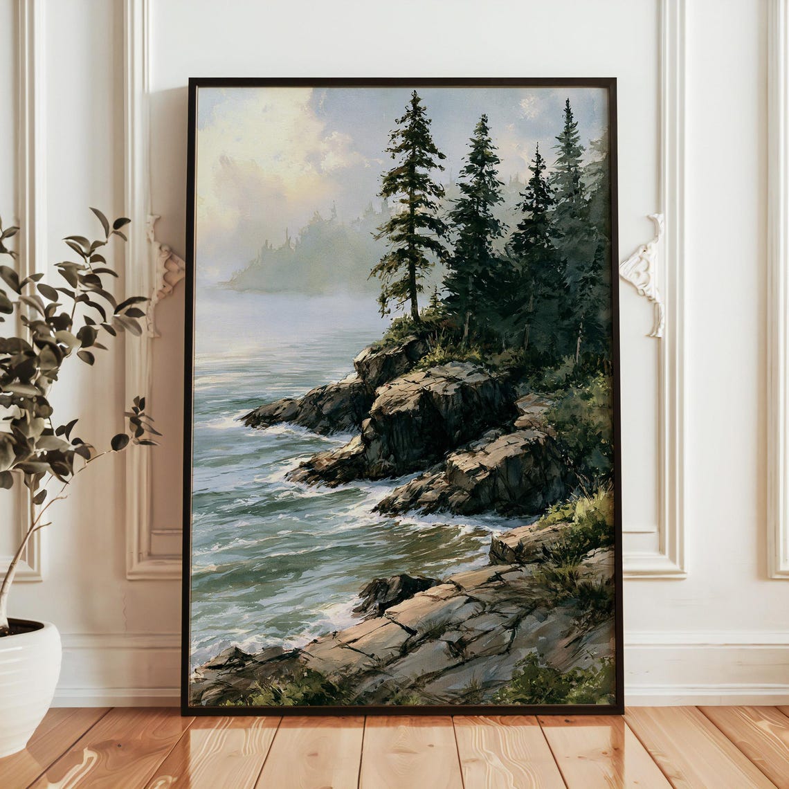 Isle Royale National Park Rocky Lakeshore Pines Mist Landscape Poster