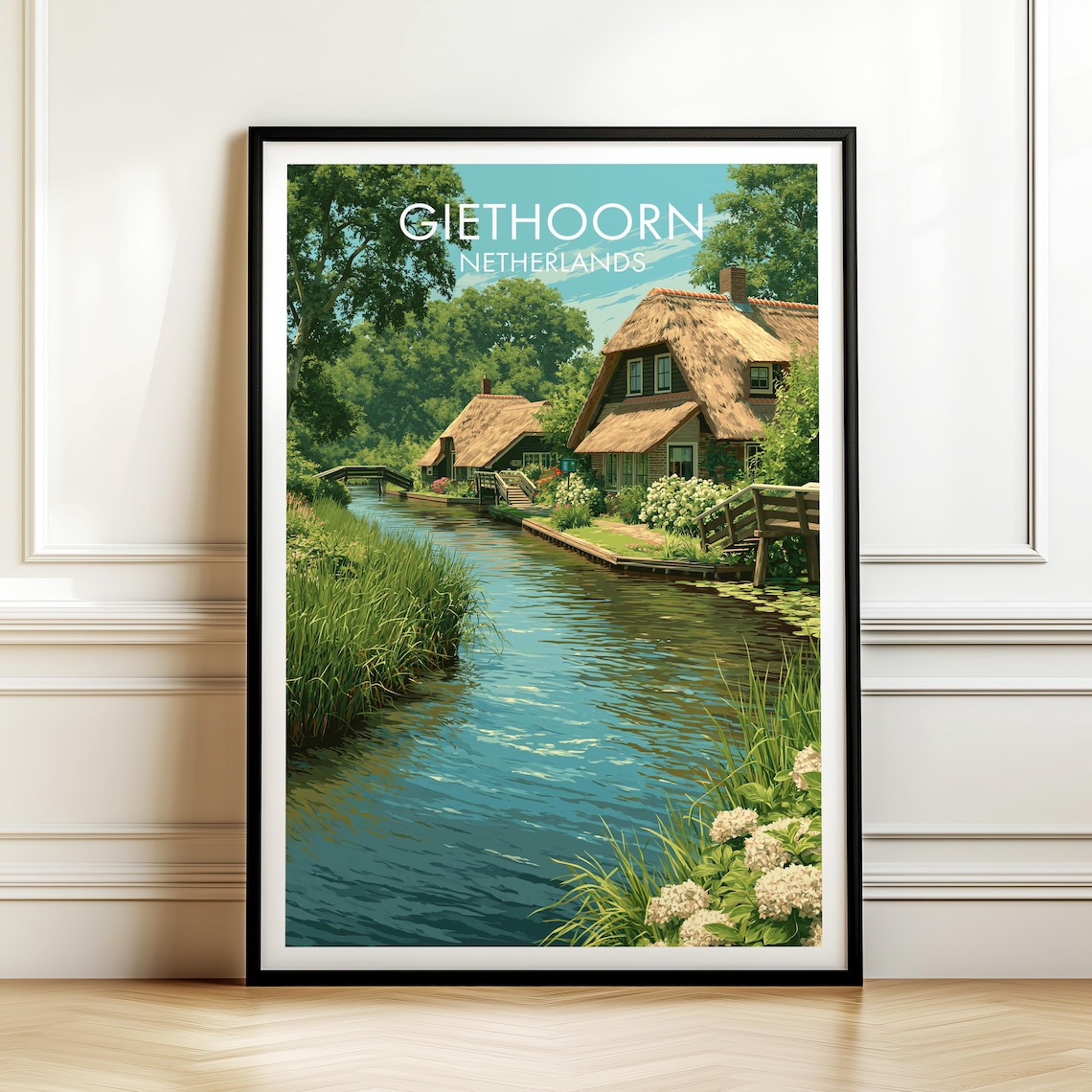 Giethoorn Netherlands Vintage Travel Poster