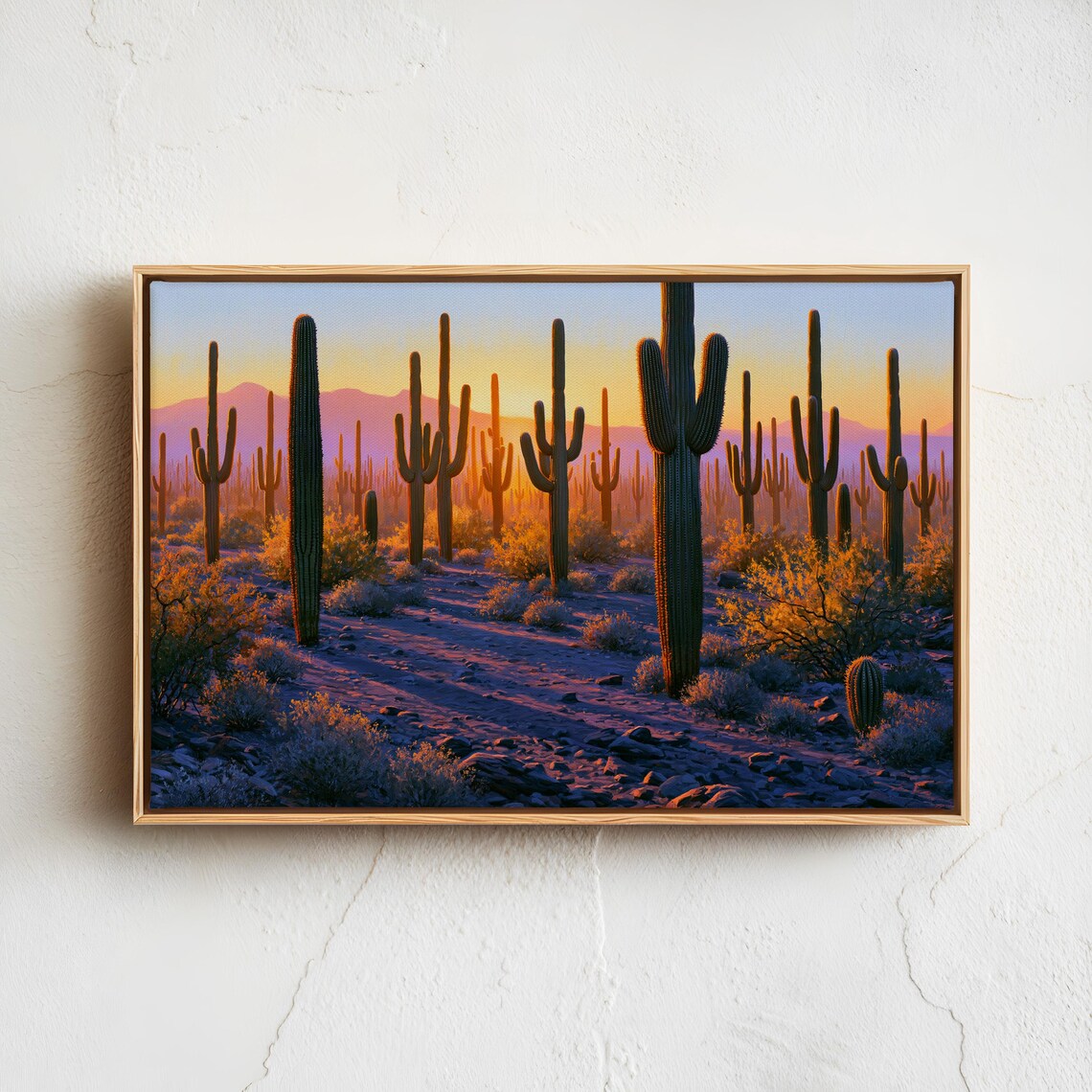 Saguaro Desert Sunset Cactus Silhouettes Vintage Landscape Poster
