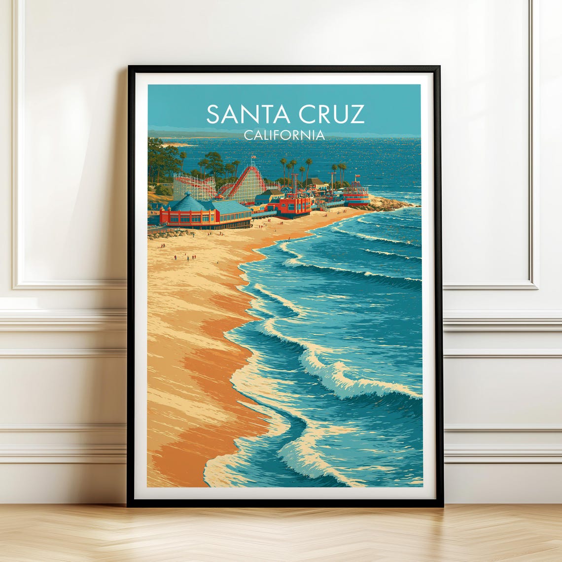 Santa Cruz California Beach Boardwalk Roller Coaster Travel Poster