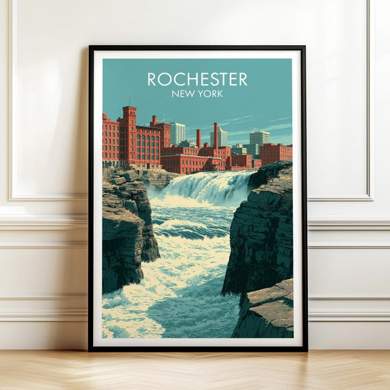 Rochester New York Poster Vintage Usa Cityscape Travel Wall Art American Landmark Print Americana Decor