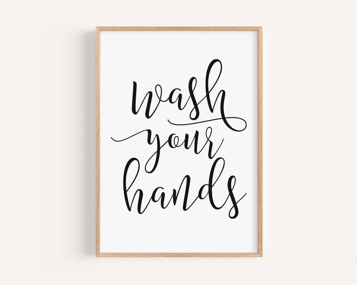 Wash Your Hands Elegant Script Calligraphy Bathroom Decor Poster