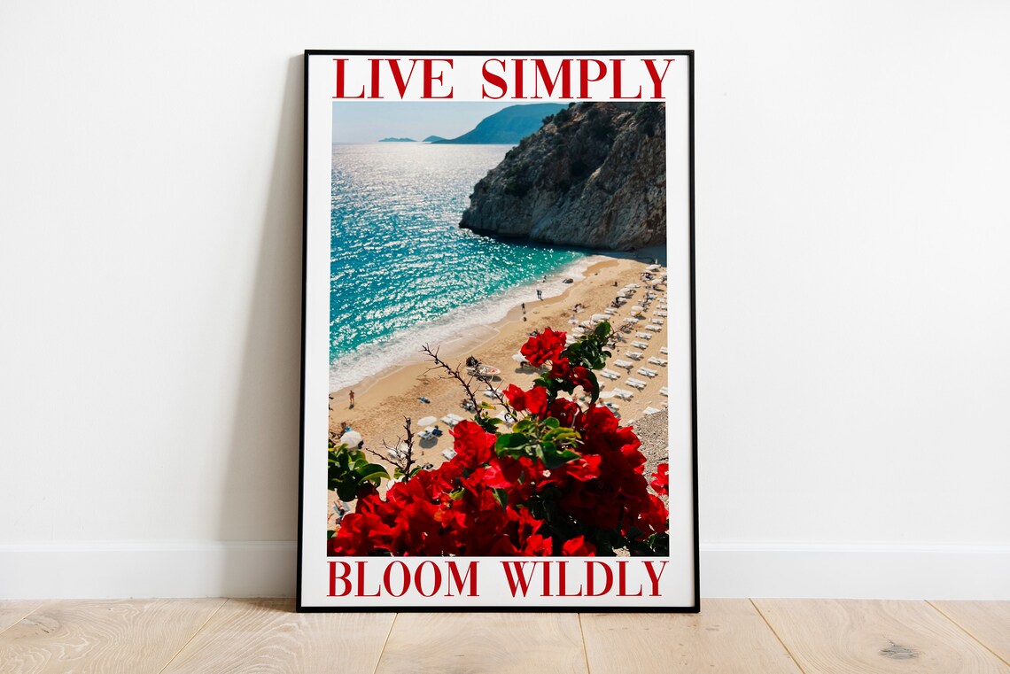 Live Simply Bloom Wildly Beach Cove Travel Typography Art Poster - Image 3