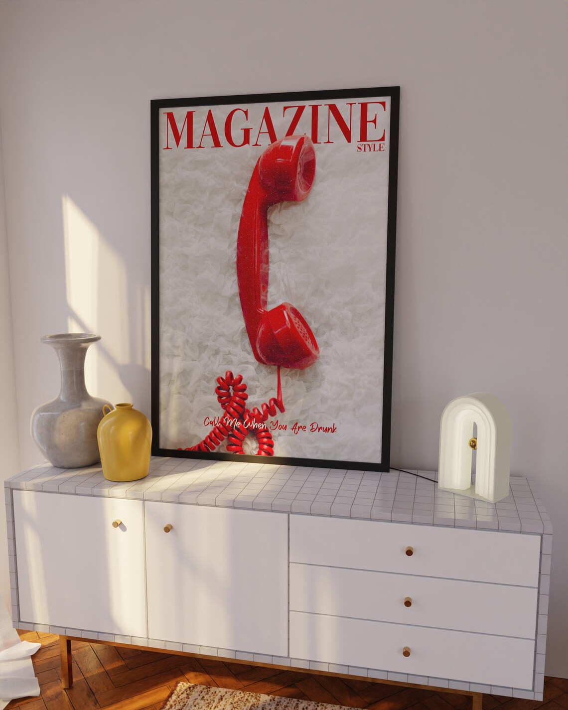 Red Rotary Telephone Call Me When You Are Drunk Magazine Poster - Image 2
