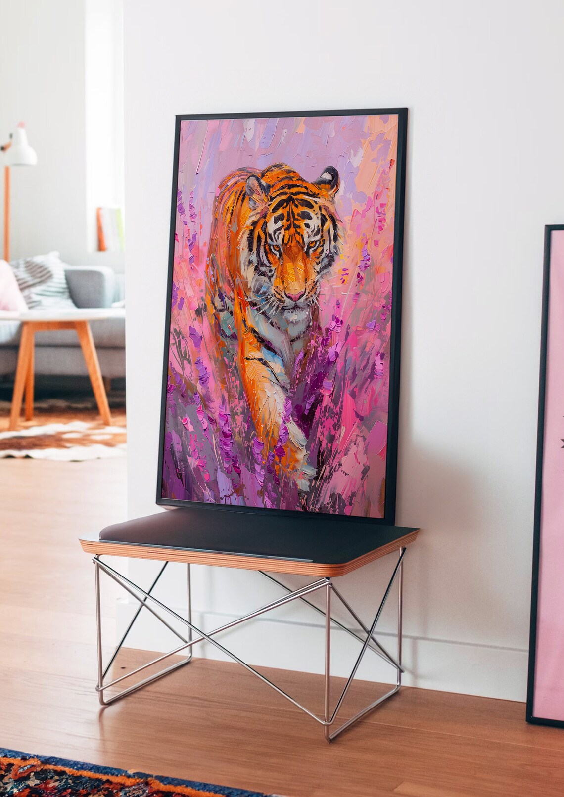 Tiger Pink Blossoms Impasto Oil Painting Wildlife Art Poster - Image 4