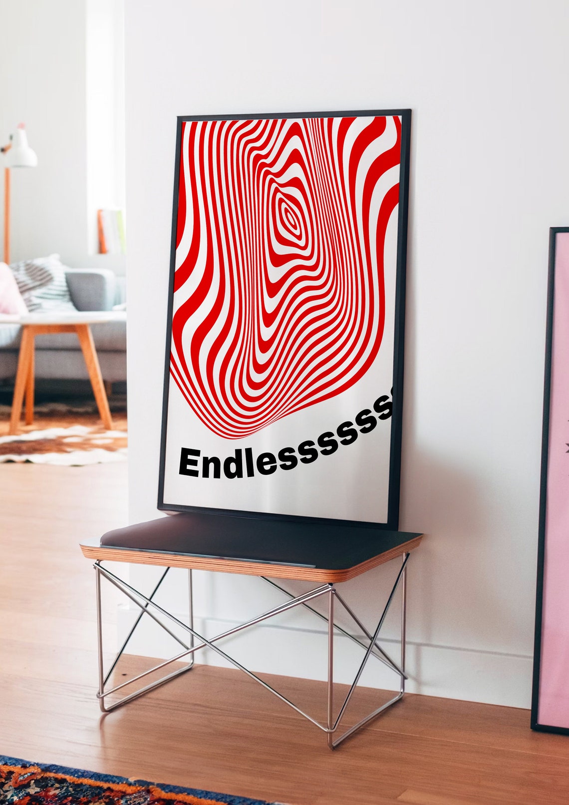 Endless Retro Red Line Art Poster with Psychedelic Wavy Pattern - Image 4