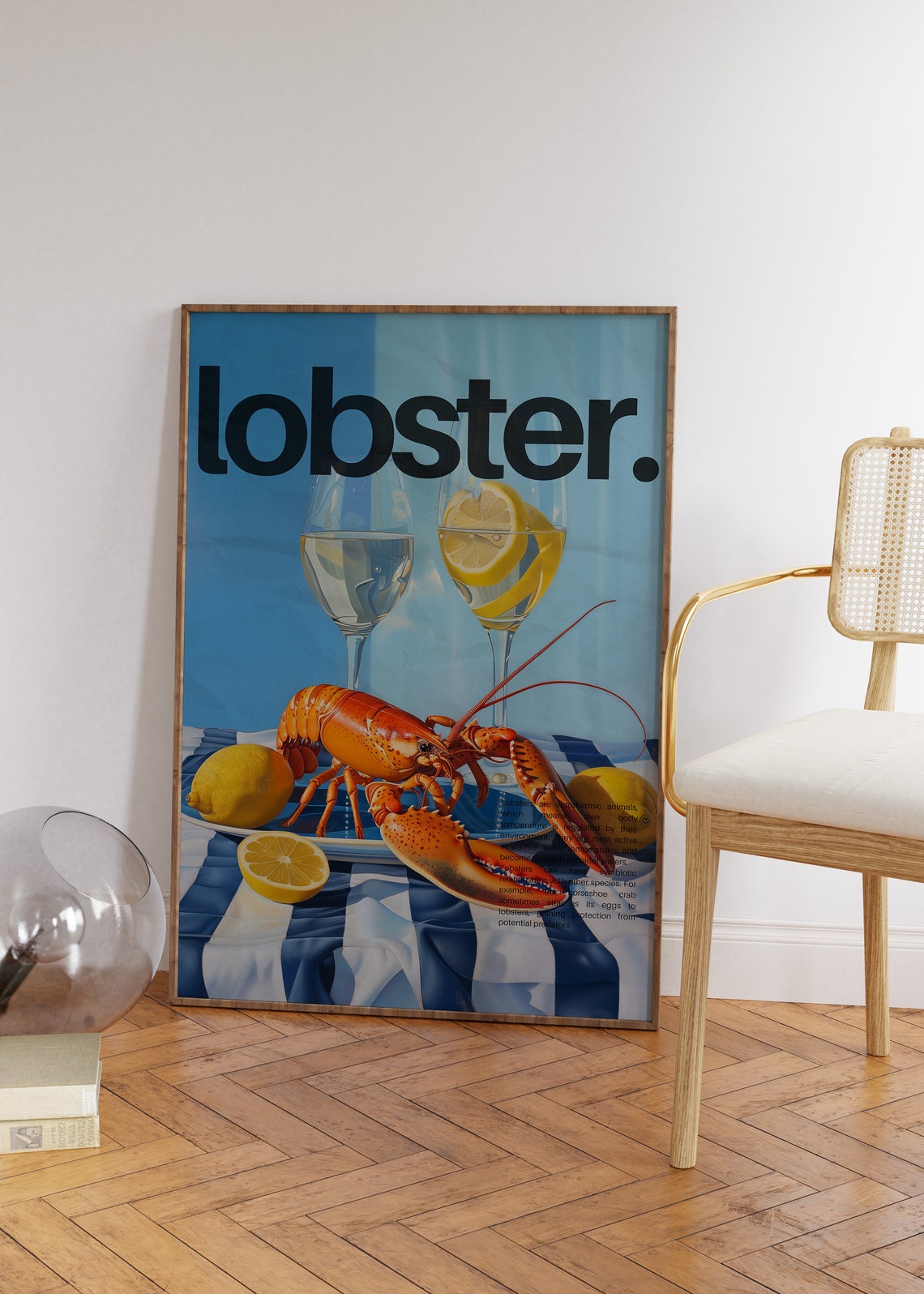 Lobster Kitchen Poster with Fresh Lobster Lemon and Wine Glasses - Image 4
