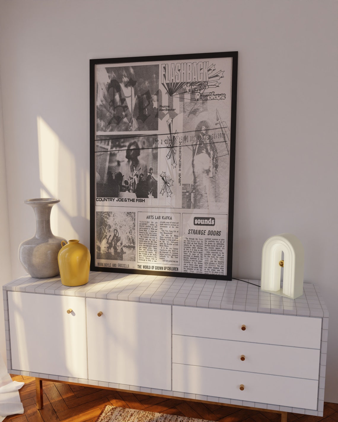Black and White 70s Newspaper Collage Poster with Rock Music Clippings - Image 2