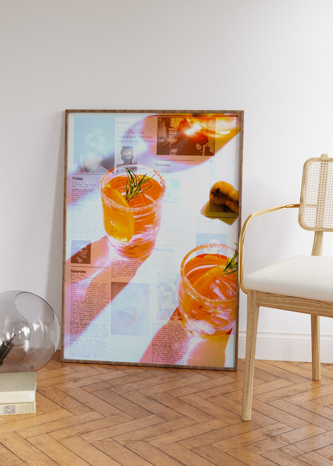 Summer Cocktail Glasses Over a Vintage Newspaper Backdrop Poster