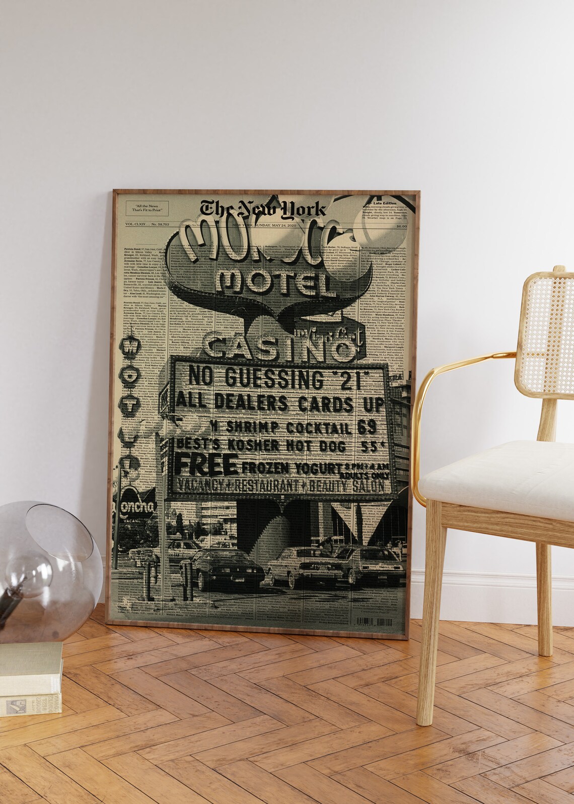 Motor Motel Casino Retro Vegas Newspaper Poster with Neon Sign Art