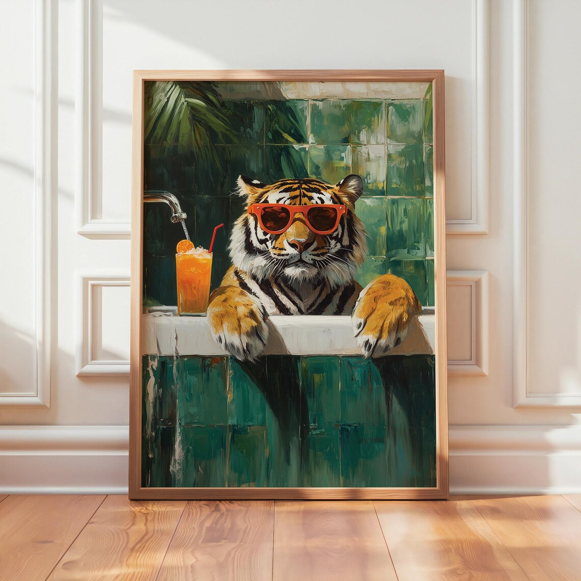 Colorful Tiger With Cocktail Bathroom Art Print
