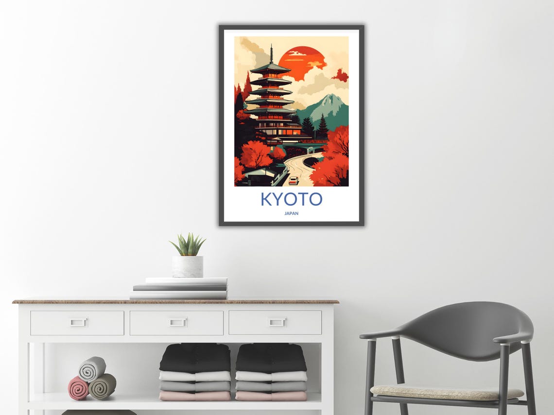 Kyoto Sunset Pagoda Poster Japan Travel Wall Art Japanese Autumn Scene Kyoto Heritage Art Southeast Asia Decor Modern Travel Art - Image 2