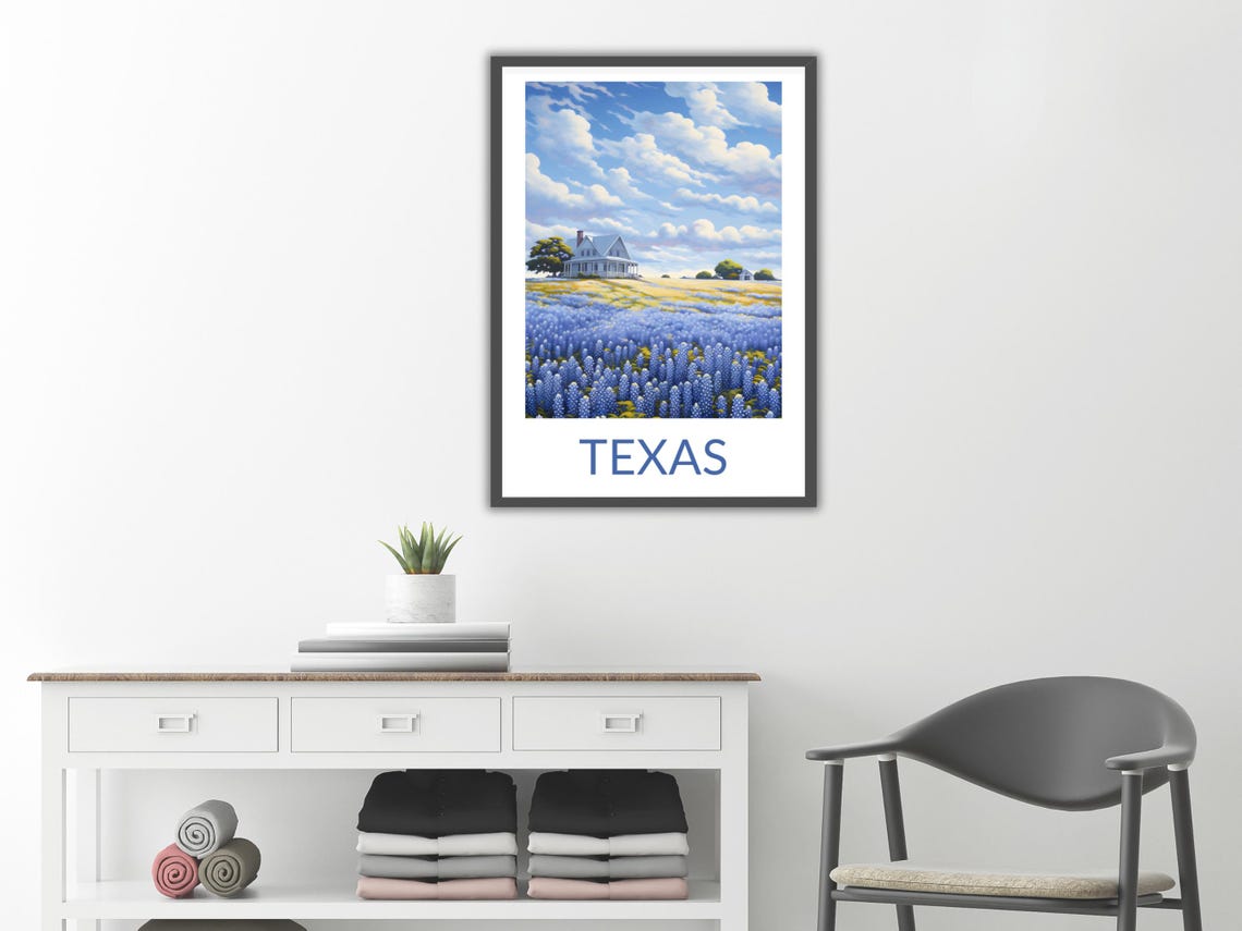Texas Bluebonnet Field Farmhouse Big Sky Wildflowers Scenery Poster - Image 2
