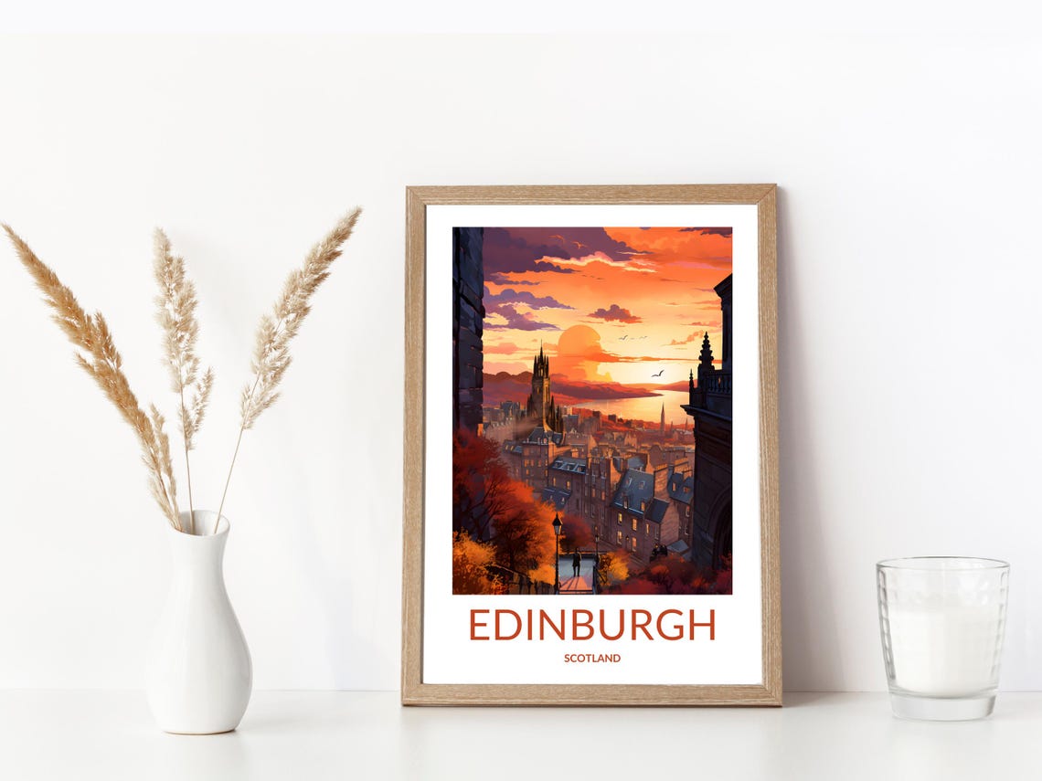 Edinburgh Sunset Church Spire City Rooftops Golden Evening Poster - Image 3