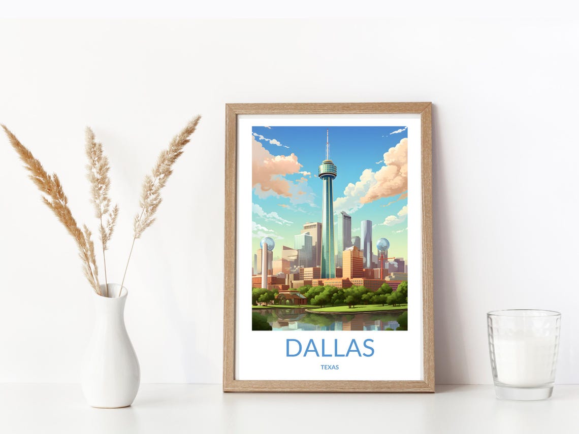 Dallas Texas Daytime Observation Tower River Retro Travel Poster - Image 3
