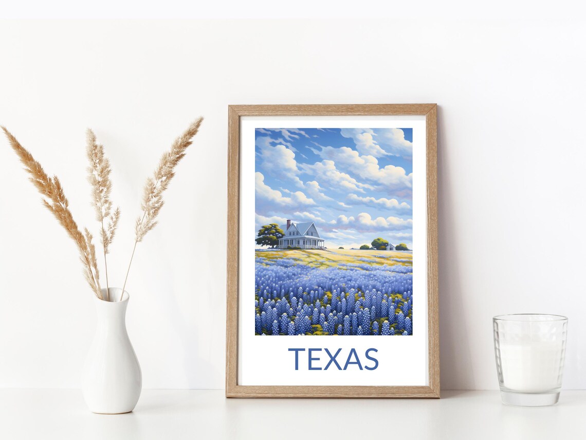Texas Bluebonnet Field Farmhouse Big Sky Wildflowers Scenery Poster - Image 3