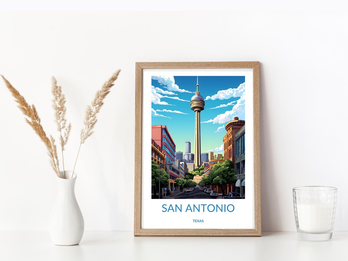 San Antonio Texas Tower Downtown Skyline Street Scene Poster - Image 3