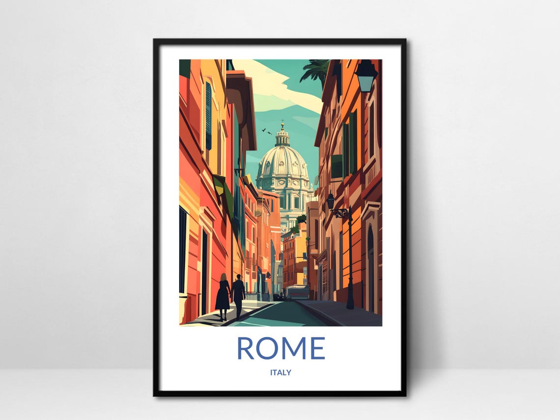 St Peters Basilica Print Rome Street Poster Italian Cityscape Art Vatican Rome Art Italy Travel Poster Historic Streets Decor