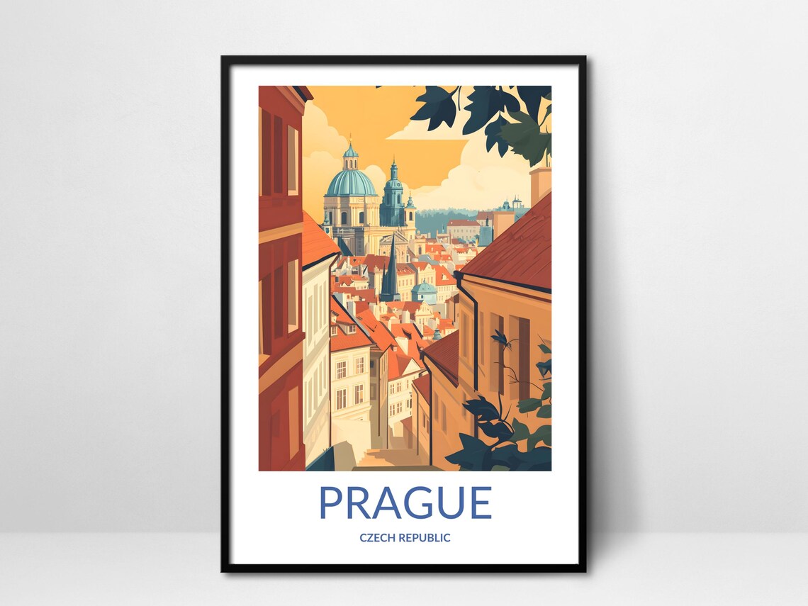 Prague Czech Republic Old Town Rooftops Church Domes Travel Poster
