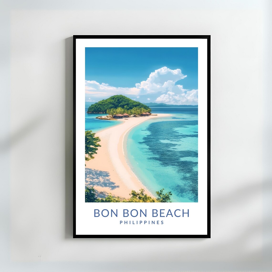 Bon Bon Beach Philippines Curved Sandbar Turquoise Travel Poster