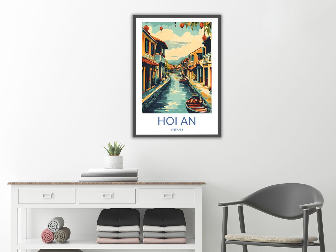 Hoi An Lantern Art Vietnam Travel Poster Hoi An Canal Cityscape Vietnamese Cultural Wall Art Vibrant Hoi An Old Town Print - Image 2