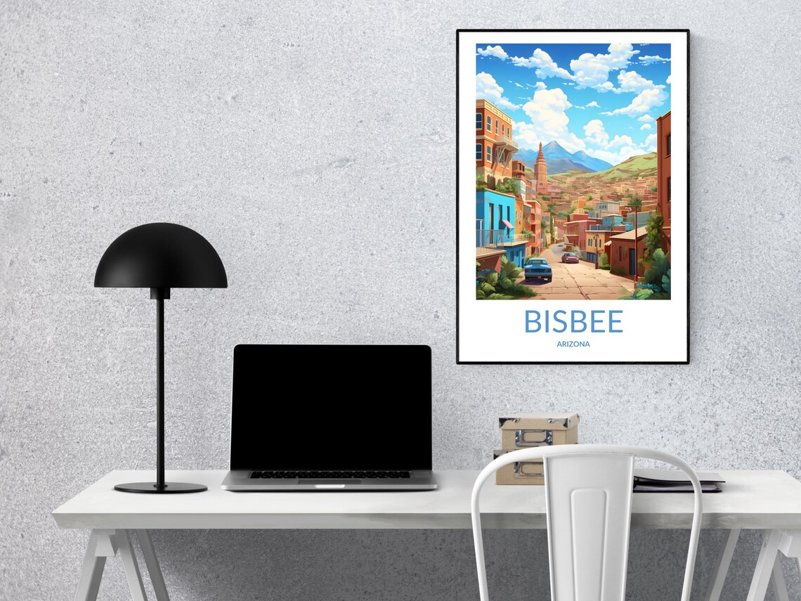 Bisbee Arizona Historic Street Church Spire Cityscape Poster - Image 2