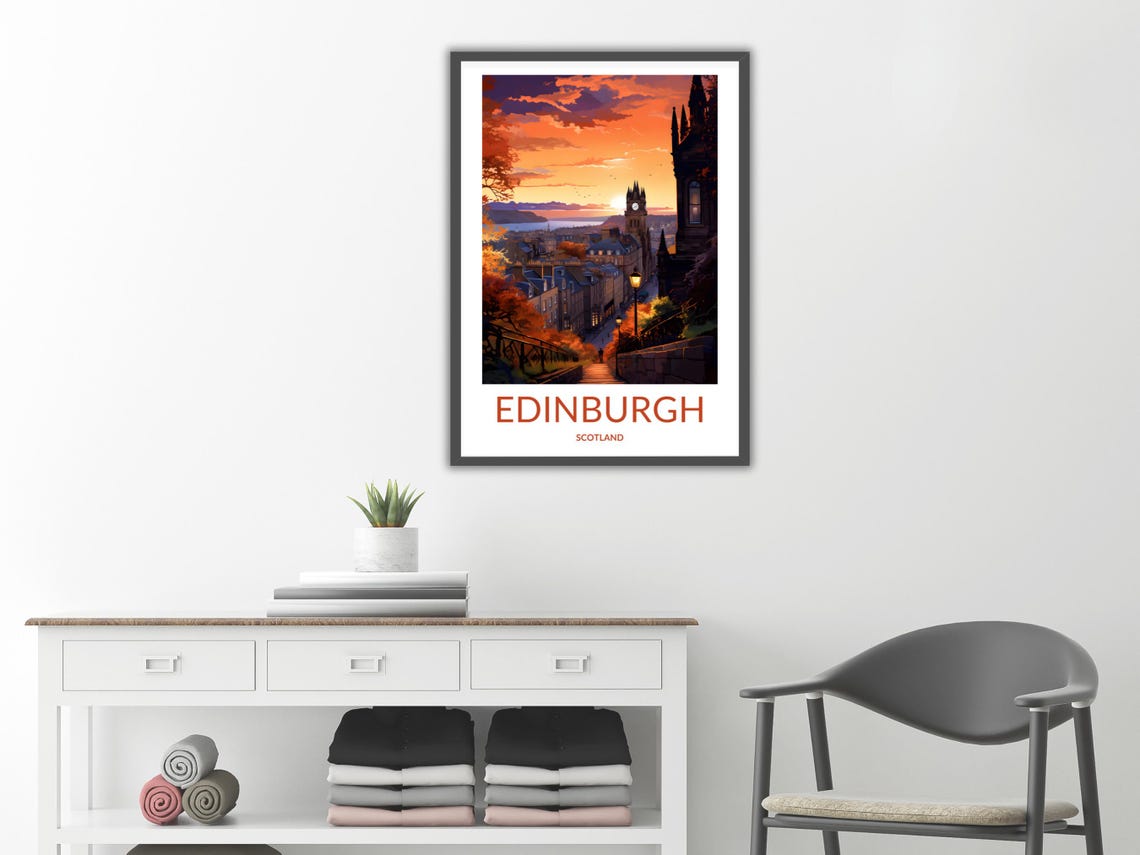 Edinburgh Sunset Cityscape Clock Tower Scotland Skyline Poster - Image 2