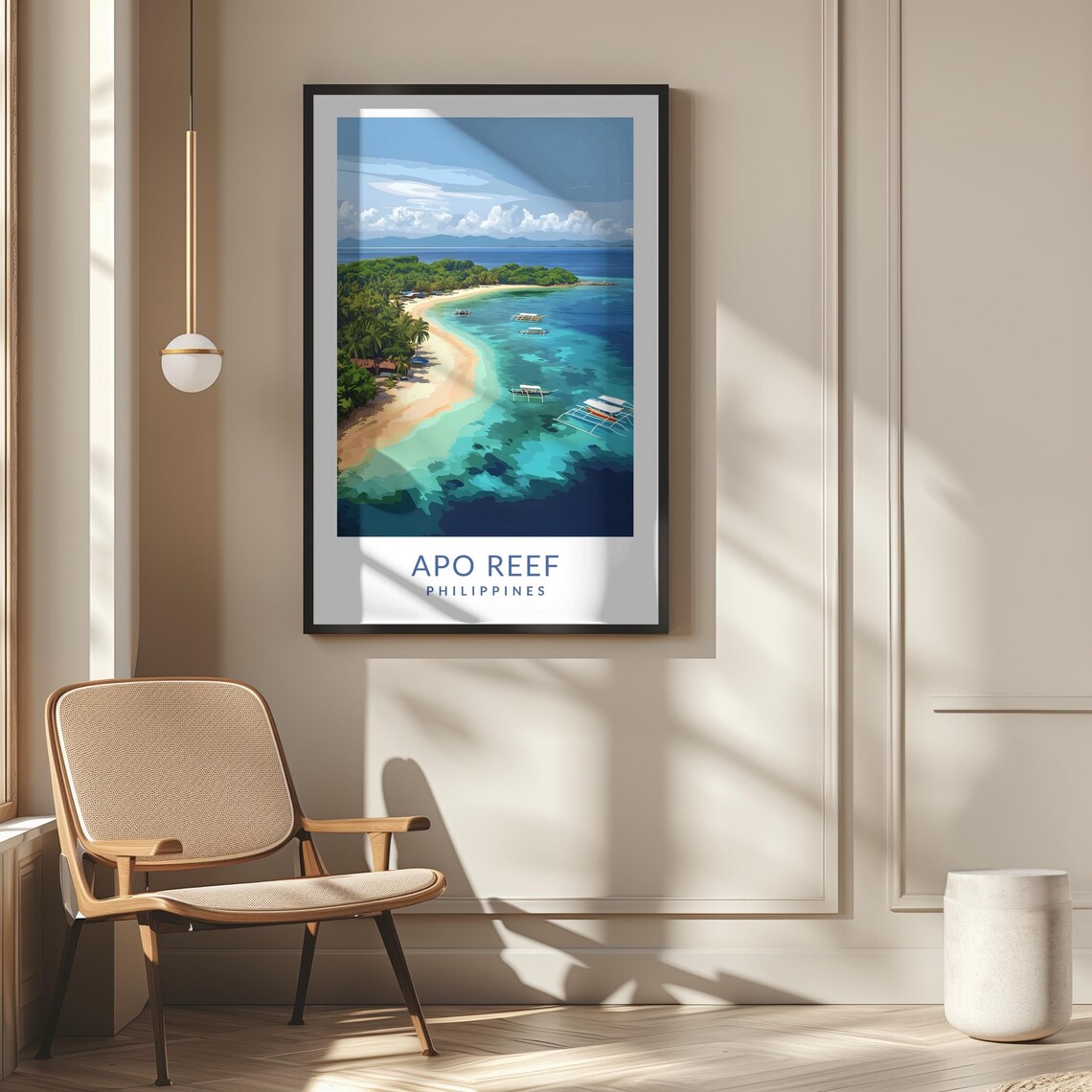 Apo Reef Philippines Coral Reef Island Boats Vintage Travel Poster - Image 2